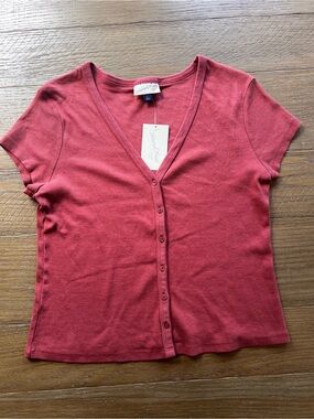 Universal Thread Short Sleeve Button-Down Top - Rose Red